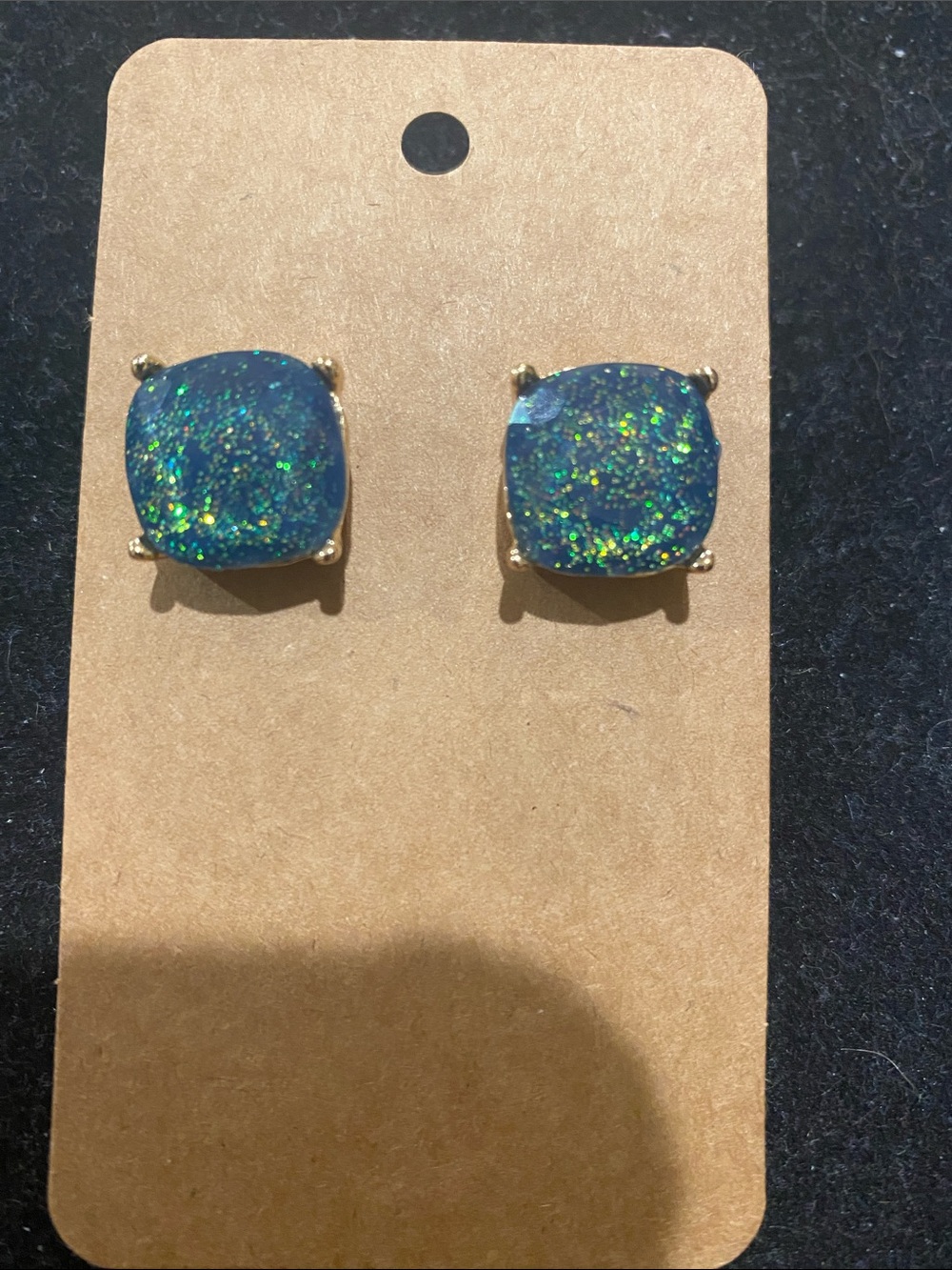 Sparkling Blue Green Druzy Stud Earrings